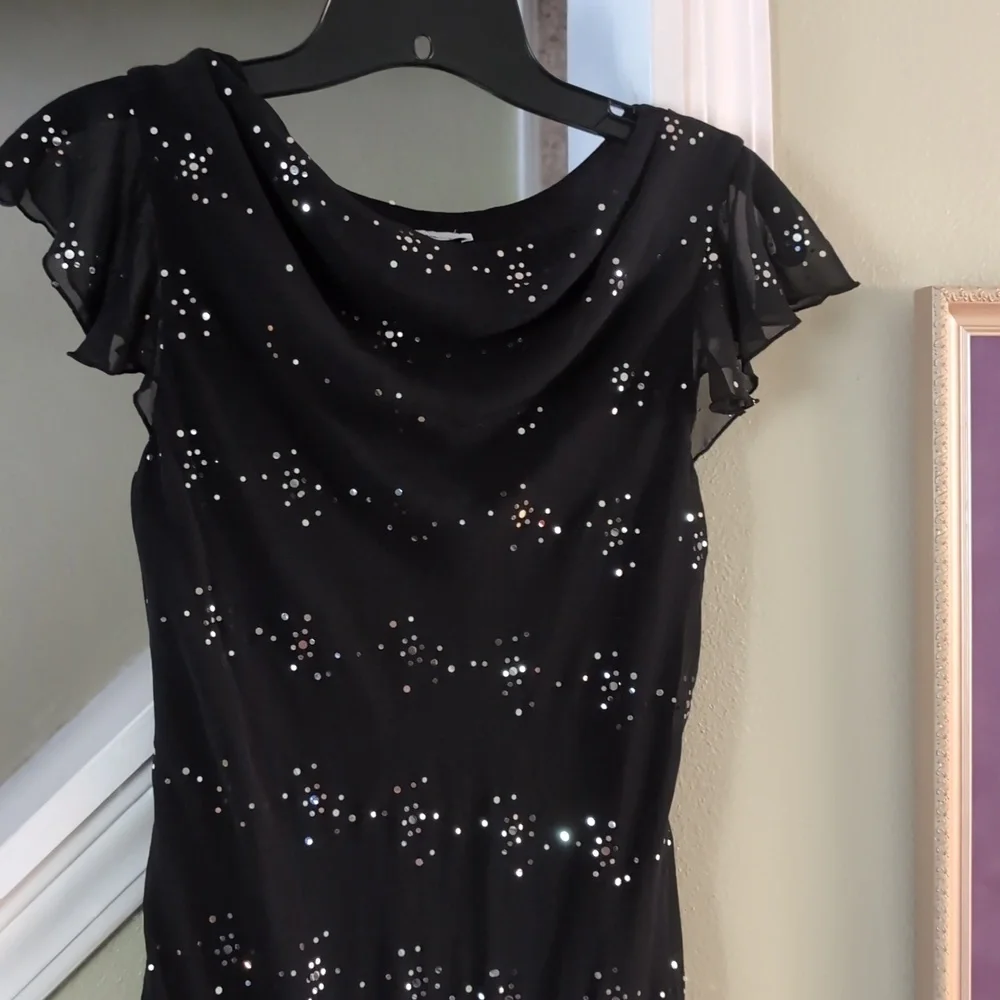 Disorderly Kids Elegant Black Sequin Beaded Asymmetrical Black Dress 14